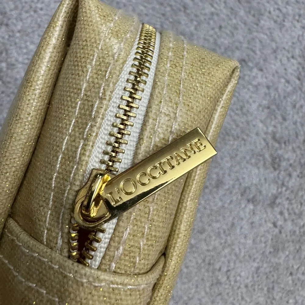 L'Occitane en Provence Gold Shimmer Canvas Cosmetic Bag Makeup Travel Pouch OS